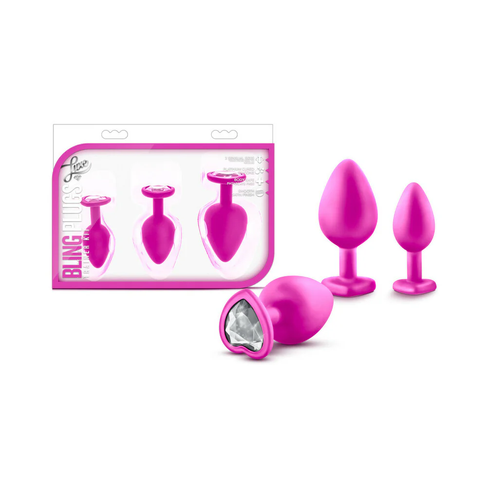 Luxe 3-Piece Bling Plug Training Kit with White Gem Base Pink