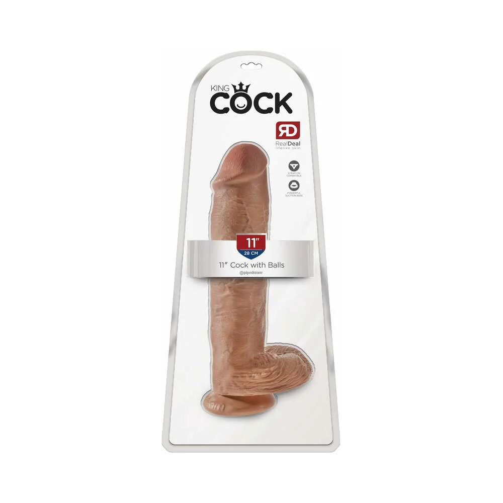 221373557.webp King Cock 11 in. Cock With Balls Realistic Suction Cup Dildo Tan