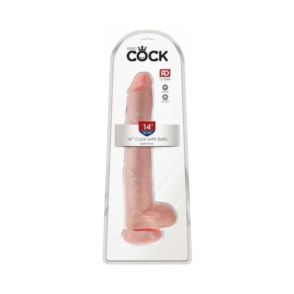 King Cock 14 in. Cock With Balls Realistic Suction Cup Dildo Beige
