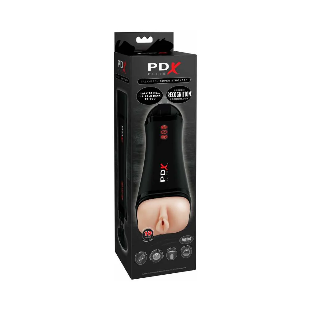 221374399.webp PDX Elite Talk-Back Rechargeable Vibrating Super Stroker With Hands-Free Suction Cup Beige/Black