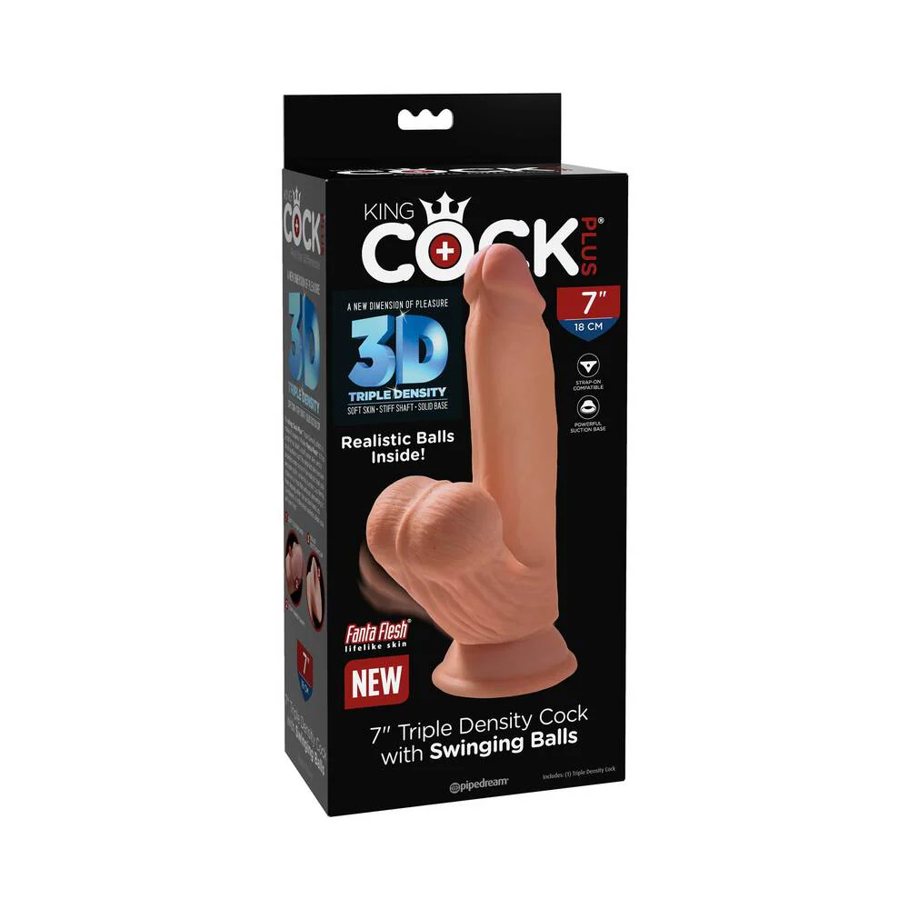 221390384.webp King Cock Plus 7 in. Triple Density Cock With Swinging Balls Dildo Tan
