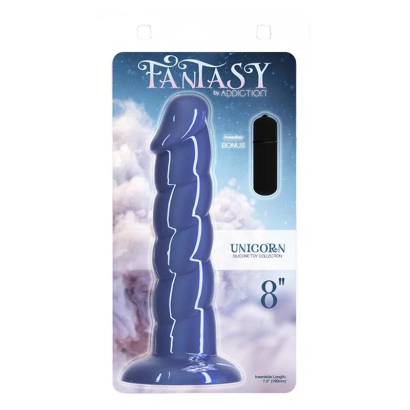 Addiction Unicorn Fantasy Dong 8 in. Blue With PowerBullet