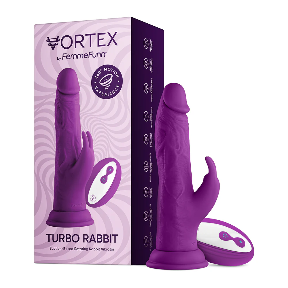 221390883.webp FemmeFunn Vortex Turbo Rabbit 2.0 8 in. Dual Stimulation Vibrating Dildo Purple