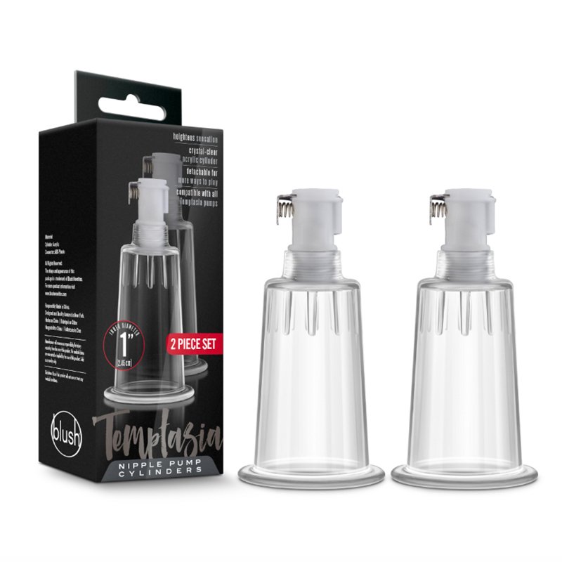 Temptasia – Nipple Pumping Cylinders – Set of 2 (1in Diameter) – Clear