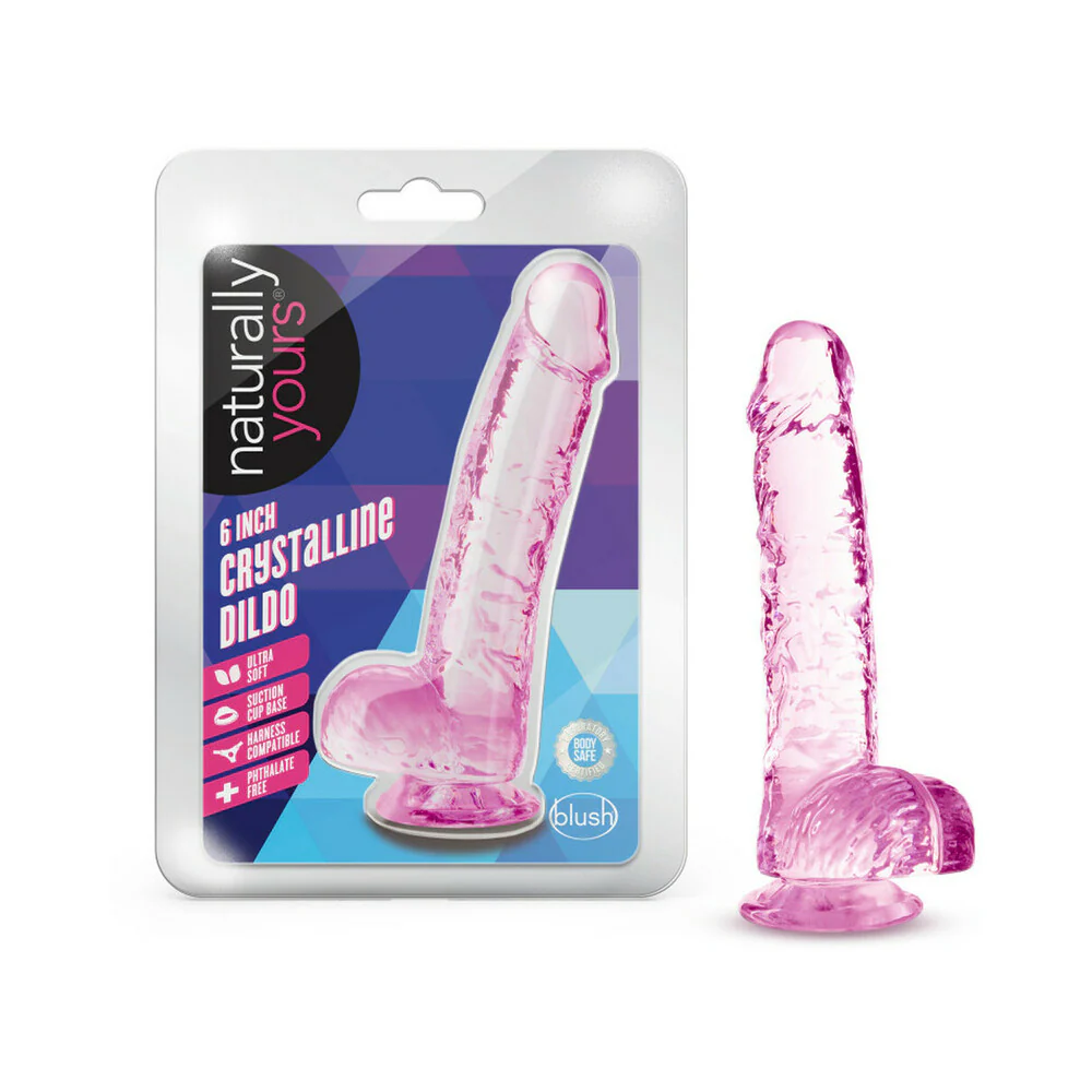 Naturally Yours Crystalline 6 in. Dildo with Balls Rose
