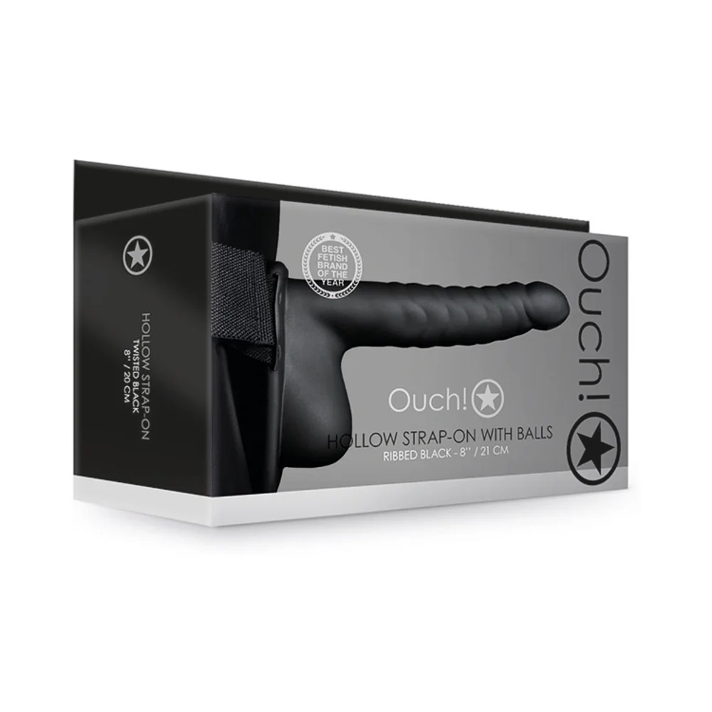 221392557.webp Ouch! Ribbed 8 in. Hollow Strap-On with Balls Black