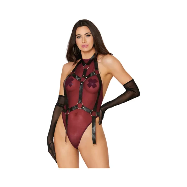 Fantasy Lingerie Vibes Barbed Wire Fishnet Zippered Bodysuit M/L