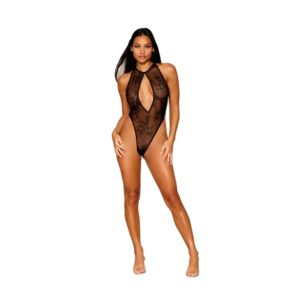 Fantasy Lingerie Vixen Hearts On Fire Crotchless Lace Teddy with Open Pearl Draped Back Red L/XL