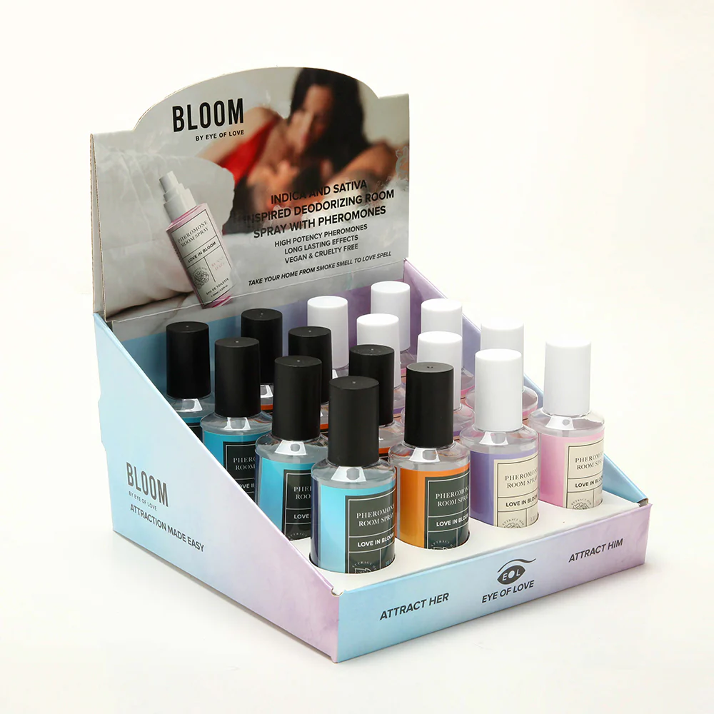 Eye of Love Bloom Pheromone Room Spray 4×4 Prepack with Testers – Cardboard