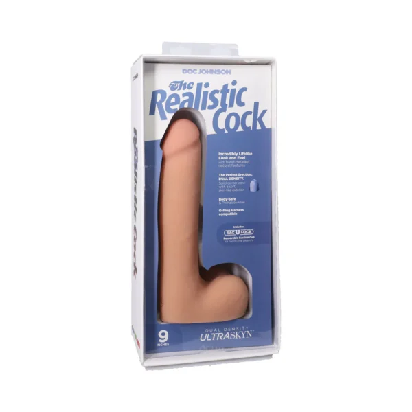 RealRock 7 in. Vibrating Cock with Balls Regular Straight Tan