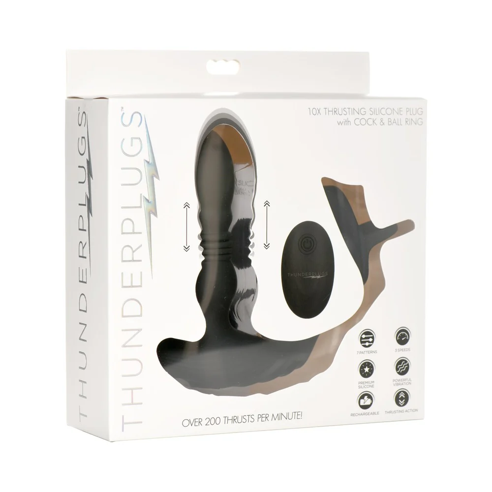 Thunderplugs 10X Thrusting Silicone Vibrator with Cock & Ball Strap & Remote