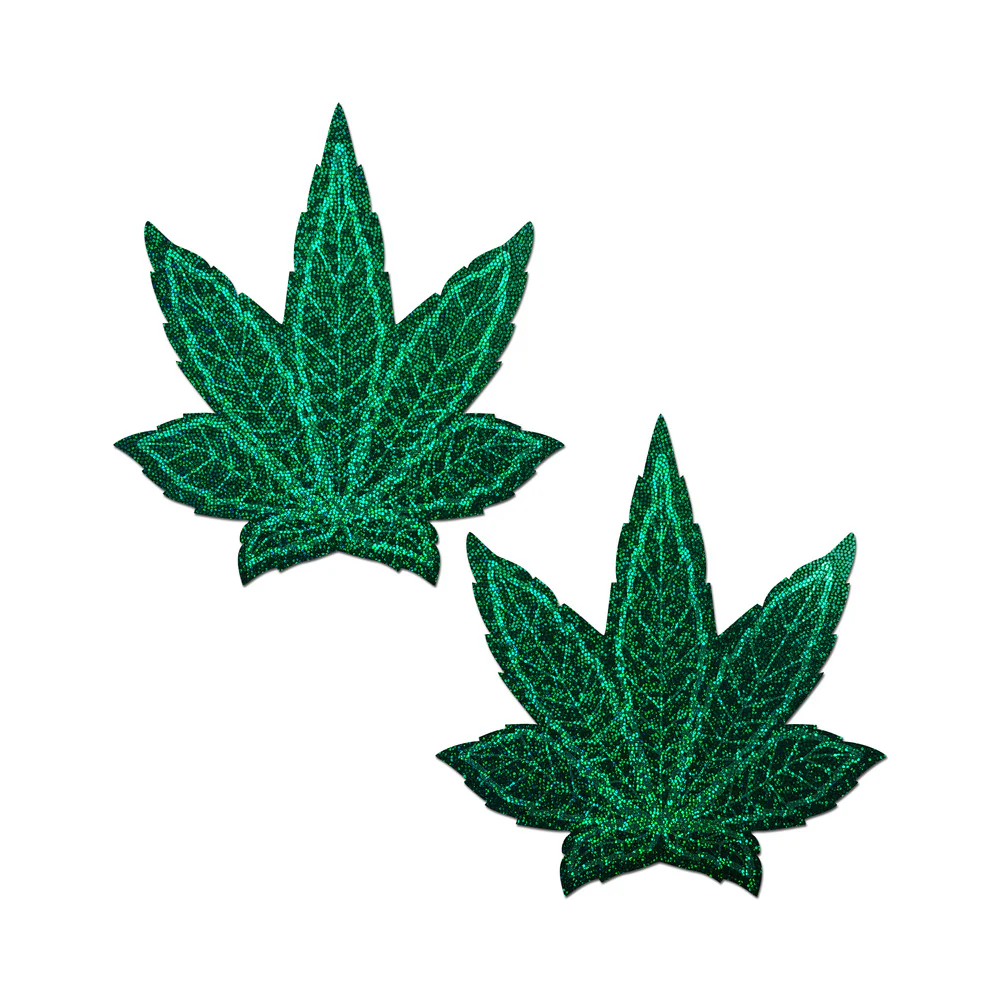 Pastease Pot Leaf Glitter Green Full Breast Covers Support Tape