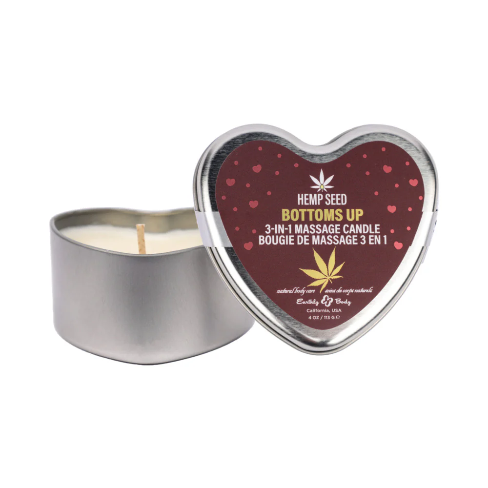 Earthly Body Hemp Seed Valentine 3-in-1 Massage Candle Bottom’s Up 4.7 oz.