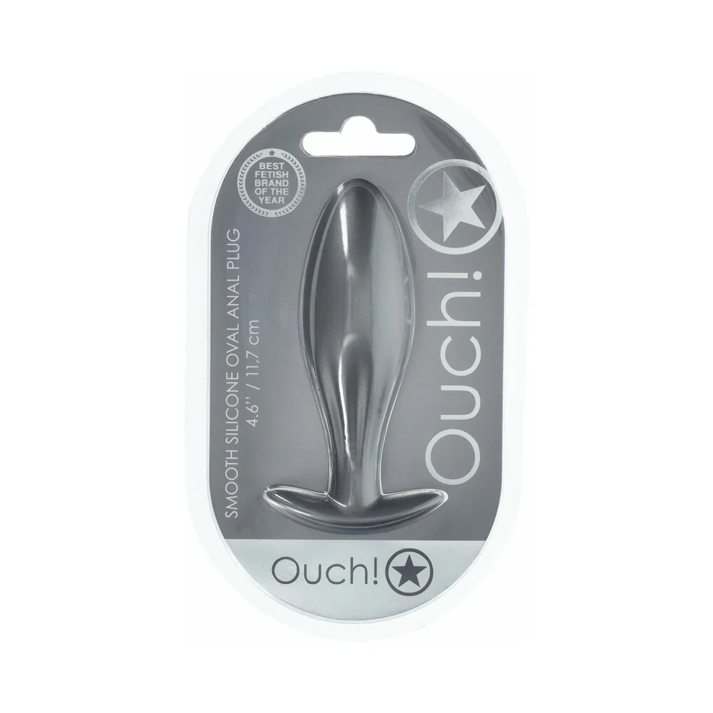 Ouch! Smooth Silicone Oval Anal Plug 4.6 in. Gun Metal