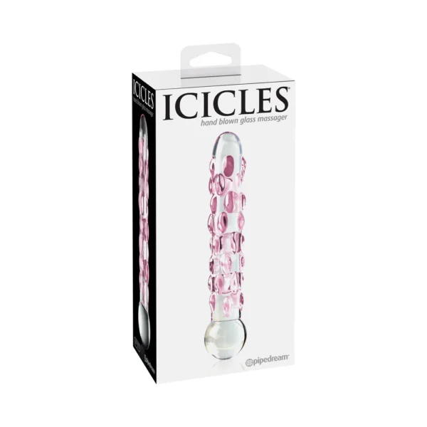 Icicles No. 7 Textured 7 in. Glass Dildo Pink/Clear